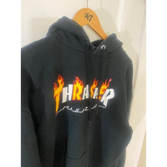 Vintage Thrasher Unisex Black Hooded Skater Sweater Skateboarding - Medium - Picture 2 of 12